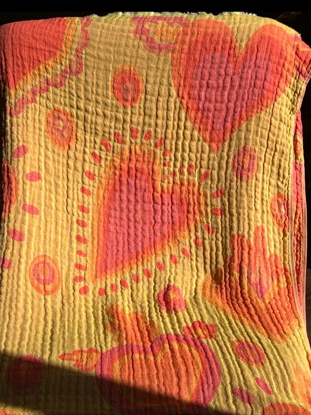 SET Pink Yellow Heart Patterned Curtain Set of 2 Organic Cotton Loom Weave NEW